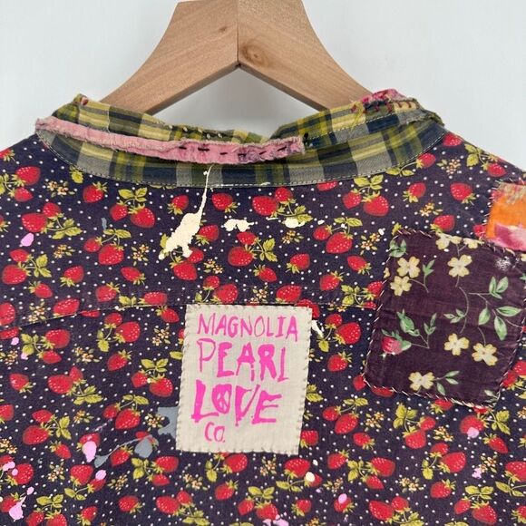 Magnolia Pearl top OS adison workshirt patchwork strawberry floral paint artsy - Picture 16 of 16